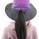 Kids Girls Ponytail Sun Hat Wide Brim UV Protection Summer Bucket Cap (Purple)