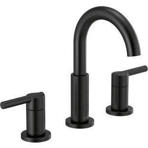 Delta Nicoli Matte Black Bathroom Faucet 3 Hole, 8 Inch Widespread Bathroom Sink Faucet for Vanity, Push-Pop Drain Assembly, Matte Black 35749LF-BL