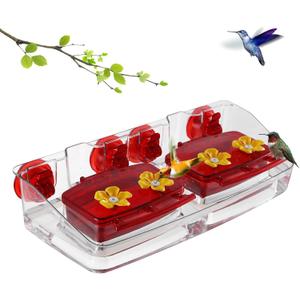 Window Hummingbird Feeder with Strong Suction Cups, 2 Feeding Boxes 16 Oz Capacity 4 Feeding Ports, Perfect Ant Moat for Hummingbird Watching Outside The Window.Red