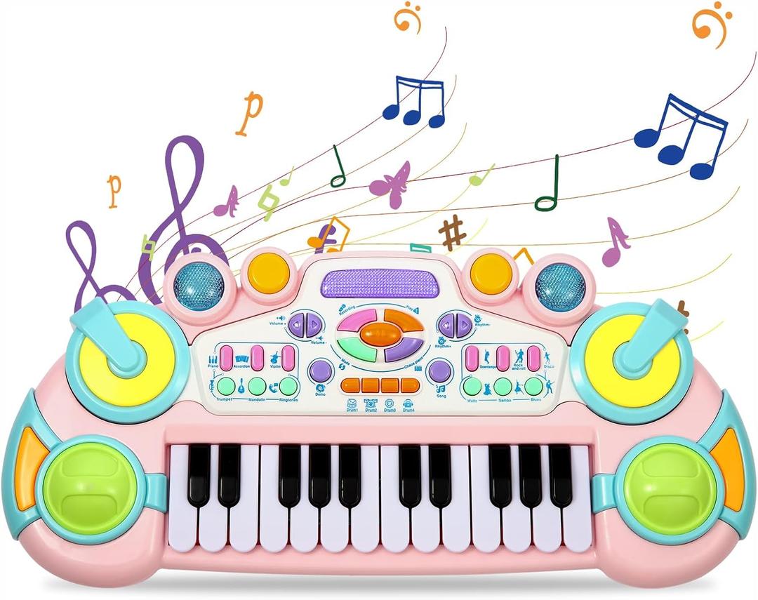 Cozybuy Toddler Piano Toy Keyboard, 24 Keys Toy Piano for Baby, Multifunctional Baby Pianos Girl Toys Kids Keyboard for Toddlers, Birthday Christmas for Boys Girls Gifts