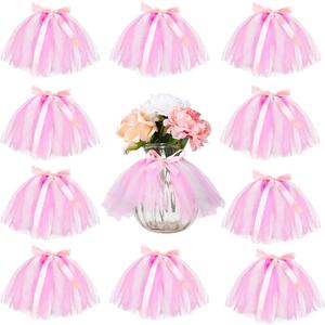 Tatuo 12 Pieces Mini Tutu Table Skirt Wine Bottle Cover Tutu Skirt Tulle Vase Skirt Decor Garland Centerpieces for Wedding Baby Shower Cake Dessert Birthday Party (Pink and White)