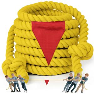 X XBEN Tug of War Rope with Flag for Kids, Teens and Adults 20FT, Soft Cotton Rope Games for Team Building Activities, Family Reunion, Birthday Party Yellow