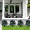 Outdoor Artificial Plants Lavender, UV Resistant Fake Bushes Topiary Boxwood Tree Balls with Ground Spikes for Indoor and Outdoor Porch Yard Farmhouse Terrace Greenery Decoration