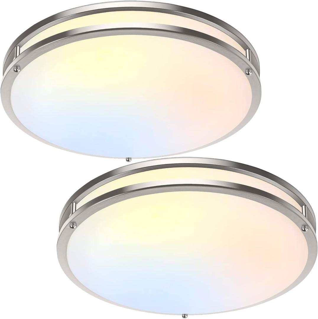 16in 50W LED Flush Mount Ceiling Lights 5600lm Super Bright, Dimmable LED Ceiling Light Fixtures 2700K-6500K 5CCT Adjusted, 2-Pack Modern Light Fixture Ceiling for Living Room Bedroom Kitchen , Nickle (16 inch, Brushed Nickle-5CCT-2)