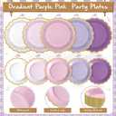 Zhehao 150 Pcs Pink and Purple Plates and Napkins Tableware Serves 50 Includes 9 Inch 7 Inch Purple Scalloped Edges Paper Plate and Napkins for Wedding Birthday Baby Shower Party