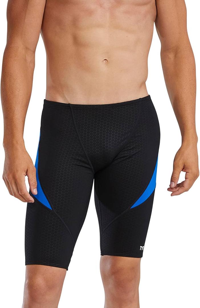 TYR Men's Hexa Curve Splice Jammer Swimsuit (32, Black/Blue)
