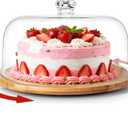 Masthome Bamboo Christmas Cake Stand with Lid, Rotating Cake Holder with Dome, Dessert Table Display Set with Clear Cover, BPA Free Cake Plate with Cover for Birthday/Kitchen/Party/Charcuterie