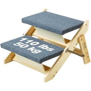VEVOR Wood Pet Stairs/Pet Steps, 2-in-1 Foldable Wooden Dog Stair for Beds, Sofa and Cars, Dog Stairs & Ramp with 2 Steps for Small Medium Large Pet, up to 110 lbs