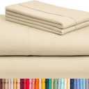 LuxClub 4 PC Queen Sheet Set, Queen Size, Deep Pockets 18" Wrinkle Free Cooling Bed Sheets Machine Washable Hotel Bedding Silky Soft - Cream Queen