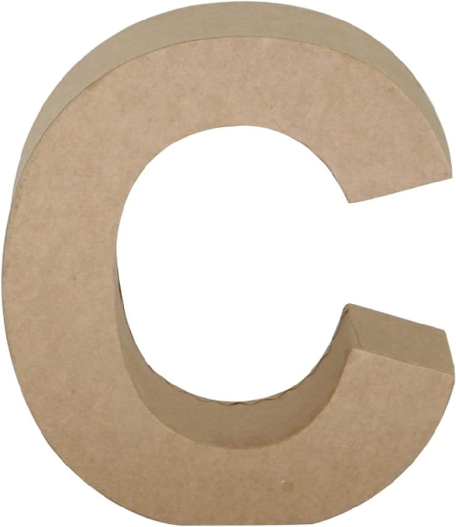 Papier Mache Letter C, 4" Height, 1 Count (Pack of 1), Brown