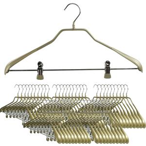 MAWA by Reston Lloyd, BodyForm Series with Strong Adjustable Clips,Non-Slip Metal Clothing Hanger for Suits, Dresses, & Shirts, 1.5 inch Wide Shoulder, Style 42/LK, Set of 50, Gold
