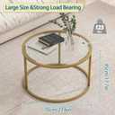 Glass Coffee Table,Round Gold Coffee Table for Small Space,27" Modern Center Table, Glass Top Clear Coffee Table with Sturdy Metal Frame for for Living Room Home Office, Easy Assembly