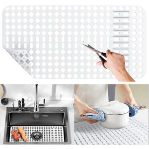 Moryimi Large White Silicone Sink Mat and Protector With Cutout Drain Holes for Kitchen Farmhouse Stainless Steel Ceramic Sinks 25"x13"