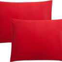 FLXXIE Pillow Cases Standard Size, Soft Microfiber Pillow Covers with Envelope Closure, Wrinkle, Stain Resistant Pillowcases, 2 Piece Set, 20x26, Red