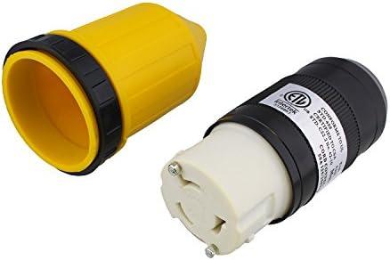 ABN L5-50R Connector with RV Power Cord Cover & Ring – 50 Amp Twist Lock Inlet Locking Plug Protector, 50A 125/250VAC