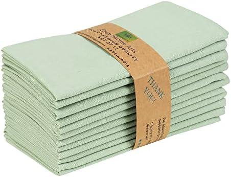 85% Cotton 15% Linen Dinner Cloth Set of 12 Napkins for Everyday Use Over Sized Easter Special Mitered Corners Napkins, Pre Shrunk Good Absorbency Ultra Soft Quality 18x18 in(Sage)