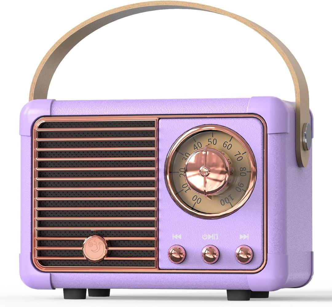 PRUNUS J-999 Retro Bluetooth Speaker,Vintage Decor,Mini Wireless Bluetooth Speaker,Cute Old Fashion Style Support USB/TF Card/AUX for Kitchen Desk Bedroom Office Party OutdoorPurple