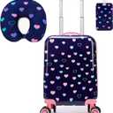 Kid's Luggage Set 2 Piece Suitcase Set Hardside Luggage with Spinner Wheels Girls Carry on Toddler Travel Rolling Suitcase with Neck Pillow Airline Approved (G Blue Love)