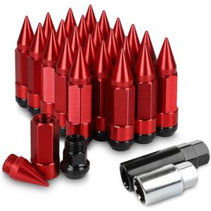 24Pcs Anti Theft Spikes Extended Tuner Wheel/Rims Lug Nut M14X1.5+Socket(Red)
