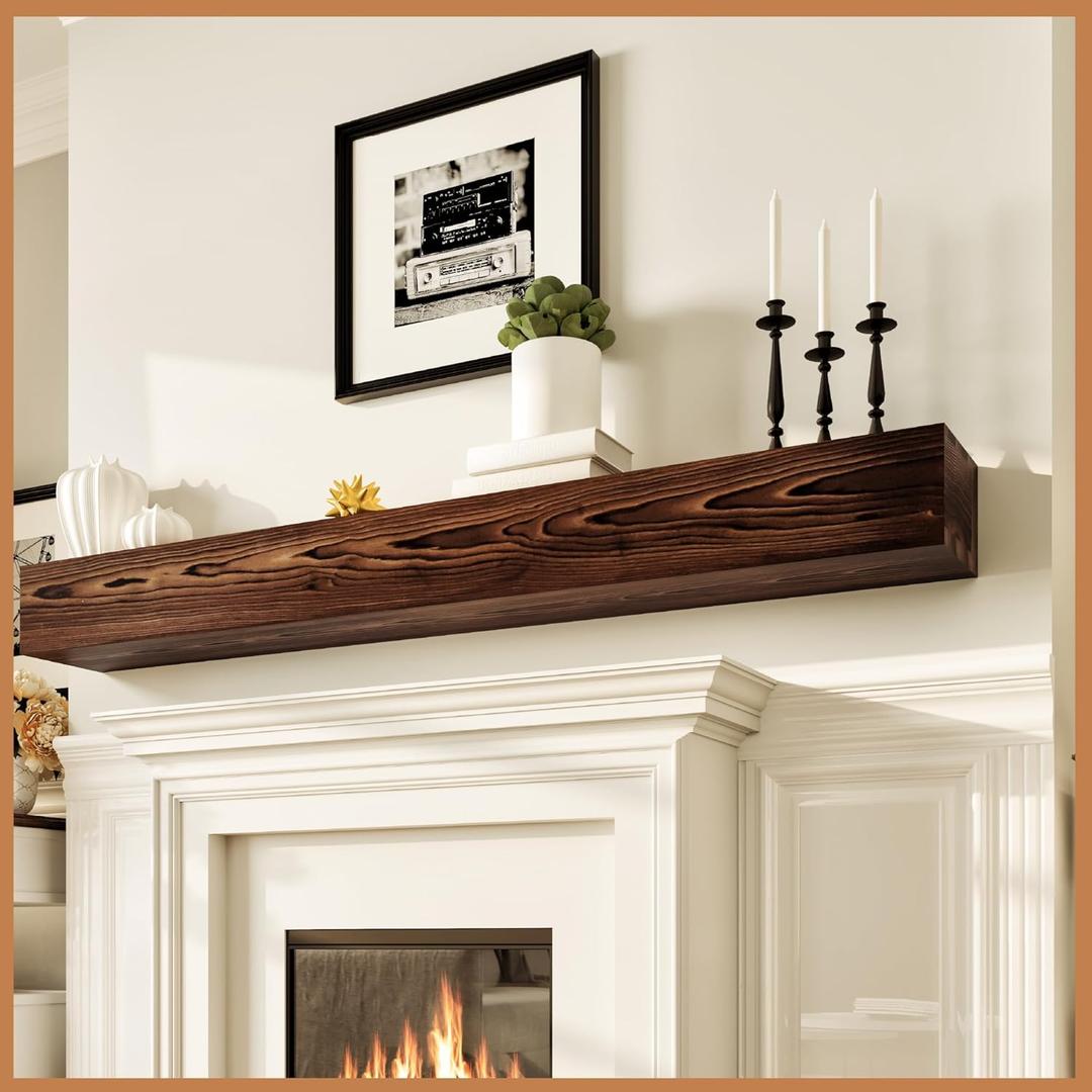 Avana Rustic Fireplace Mantle Shelf 84 Inches for Home Decor/Wall Decor - Handcrafted Wood Shelf for Wall - Decorative Fireplace Mantel Shelf - Farmhouse Mantle Decor 84 X 8 X 5 - Rustic Brown