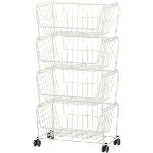 PUSDON Stackable Metal Storage Carts, Dual Use Shelf for Kitchen Fruit Vegetable Baskets with Wheels, Storage Rack for Living Room, Home & Office, Plus White 4 Tiers