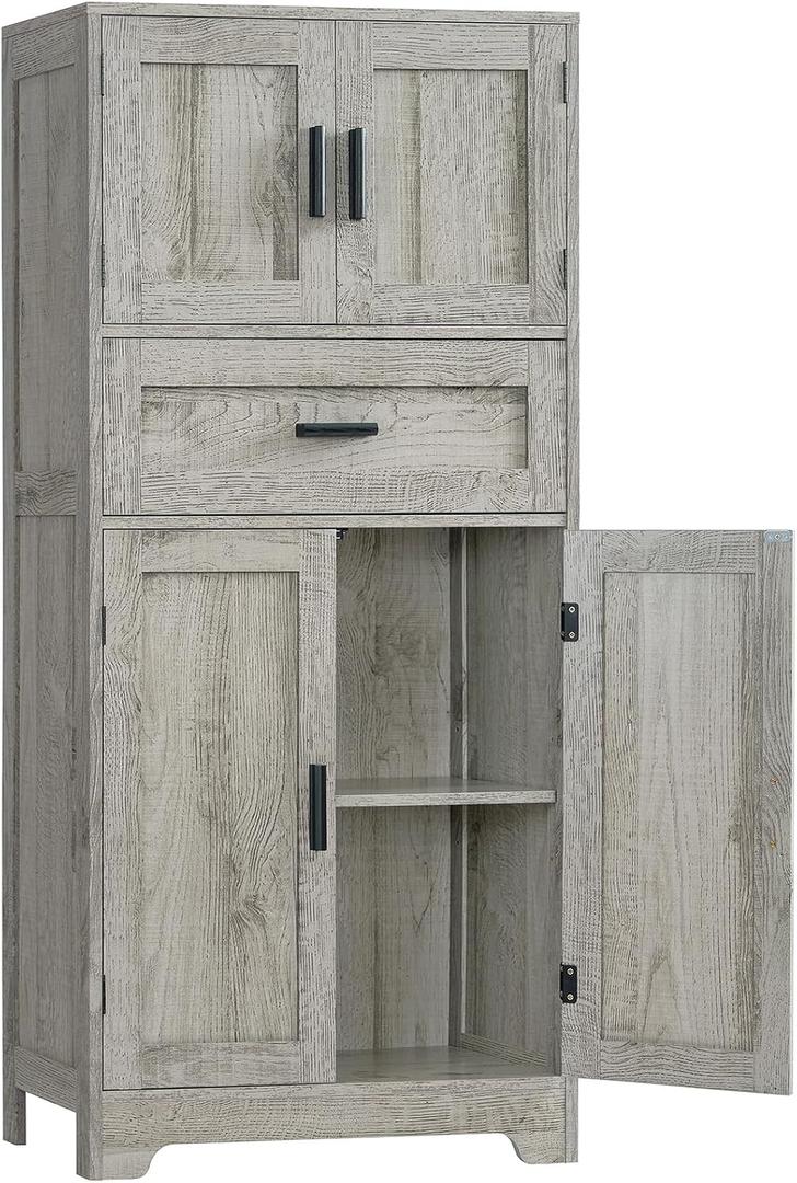 47.2" H Storage Cabinet with Adjustable Shelf & Large Drawer, Bathroom Cabinet with Doors, Cupboard for Living Room, Home Office, Entryway, Gray