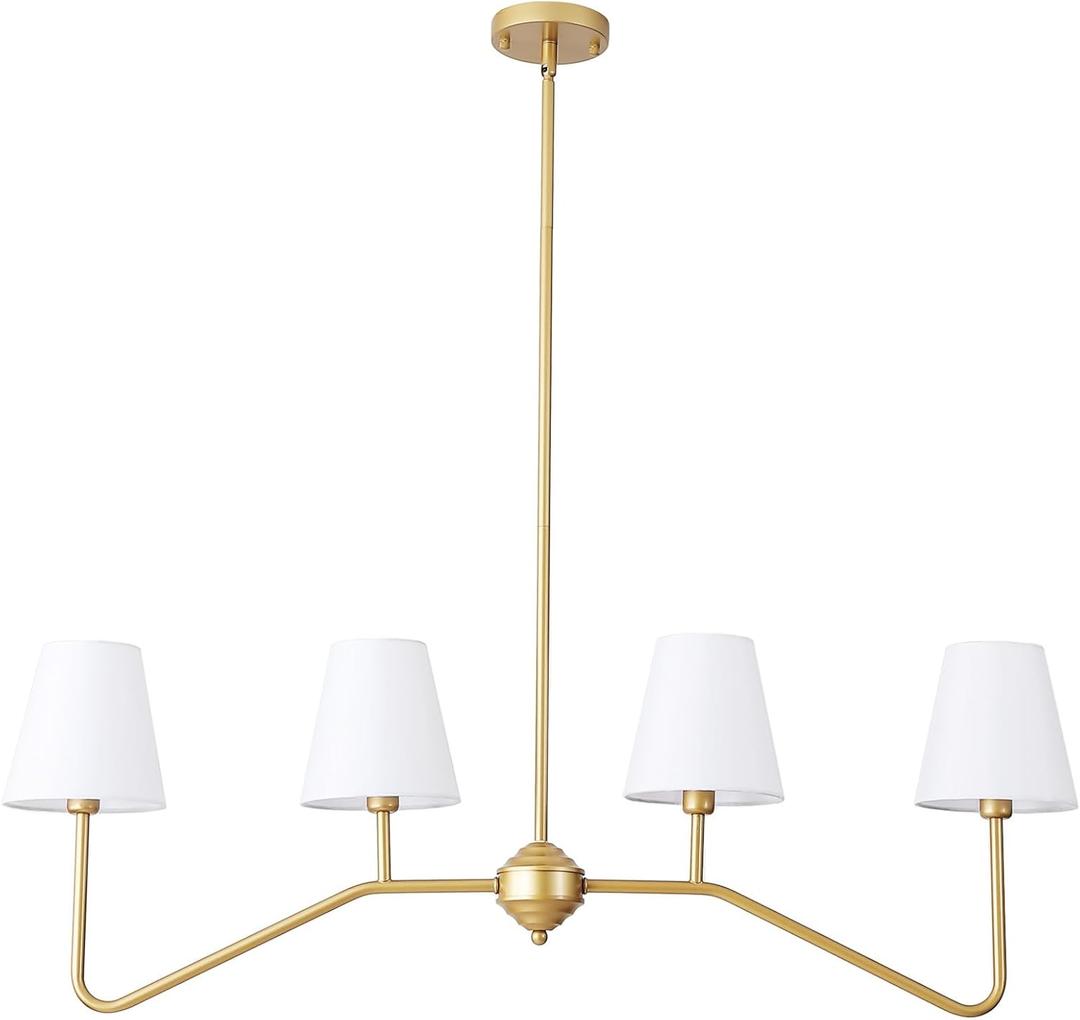 9MMML 39" 4 Arms Dining Room Light, Gold Body+ Fabric Shade Chandelier,Modern Pendant Light for Kitchen Island Foyer Living Room, E12 Bulb.