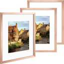 AUEAR, 16x20 Picture Frames Set of 3, with Mat for 11x14 or 16x20 without Mat, Engineered Wood Photo Frames with Plexiglass, Wall Mounting (Rose Gold)