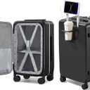 Hanke 20 Inch Carry On Luggage with Cup Holder and Charge, Top Opening Hard Shell Suitcases with Wheels and Dividers, Aluminum Frame Trunk Luggage Small Suitcase with Lock for Travel, Jet Black