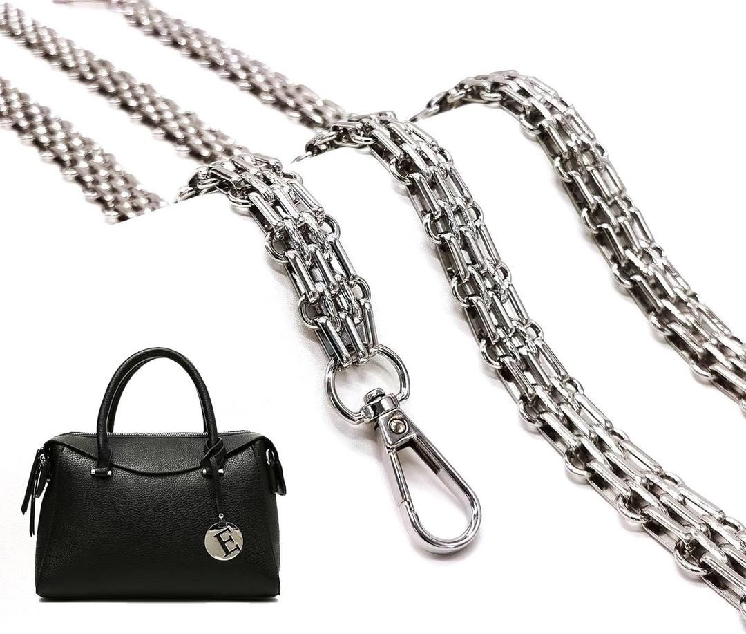 Metal Wide Chunky Purse Strap Chain Crossbody Replacement Purse Straps For Handbags Bag Chain Making Supplies Accessories (Silver) 47"/120cm