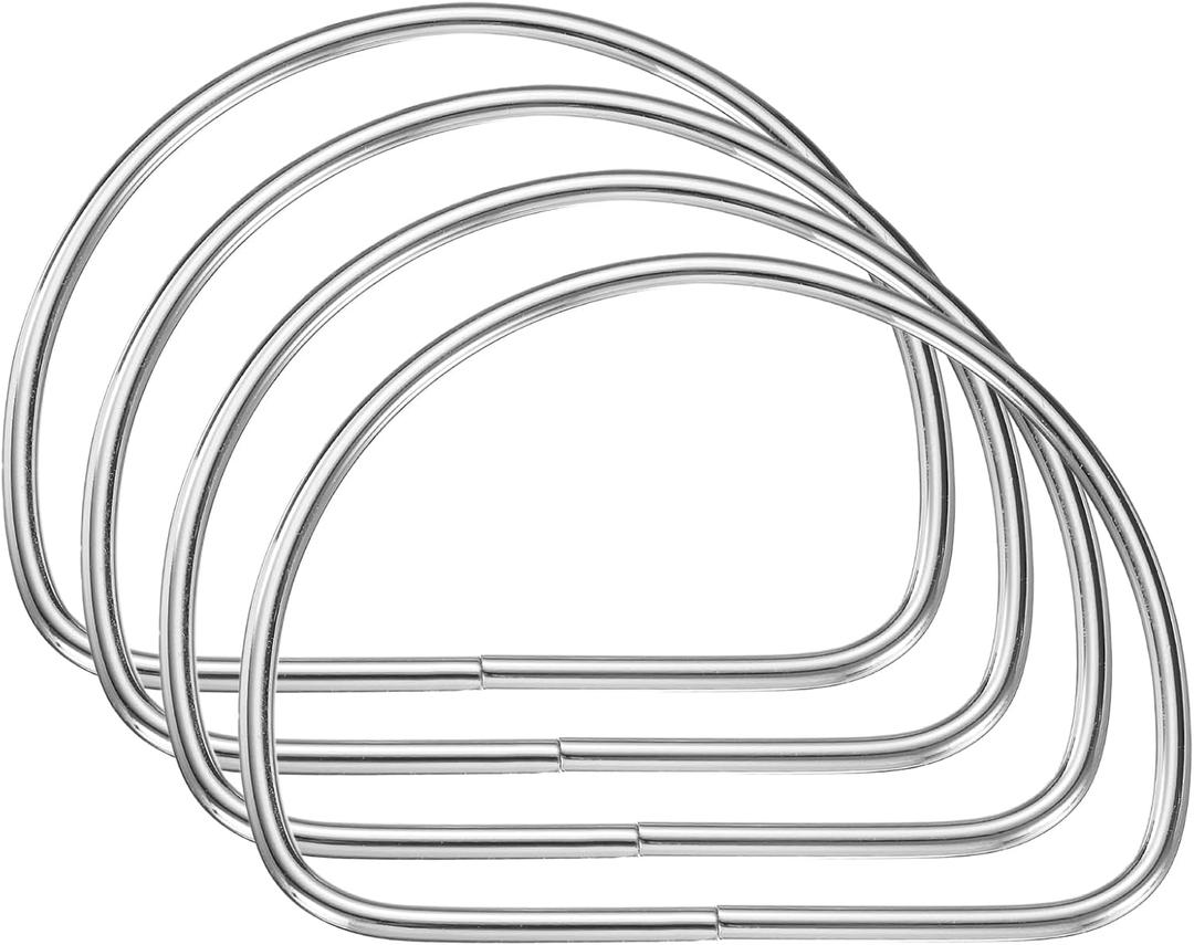 uxcell 4Pcs Metal Purse Handle, D Ring Handbag Ring Buckle Bag Handle Replacement for DIY Handmade Woven Bag Luggage Hardware Accessories, Silver