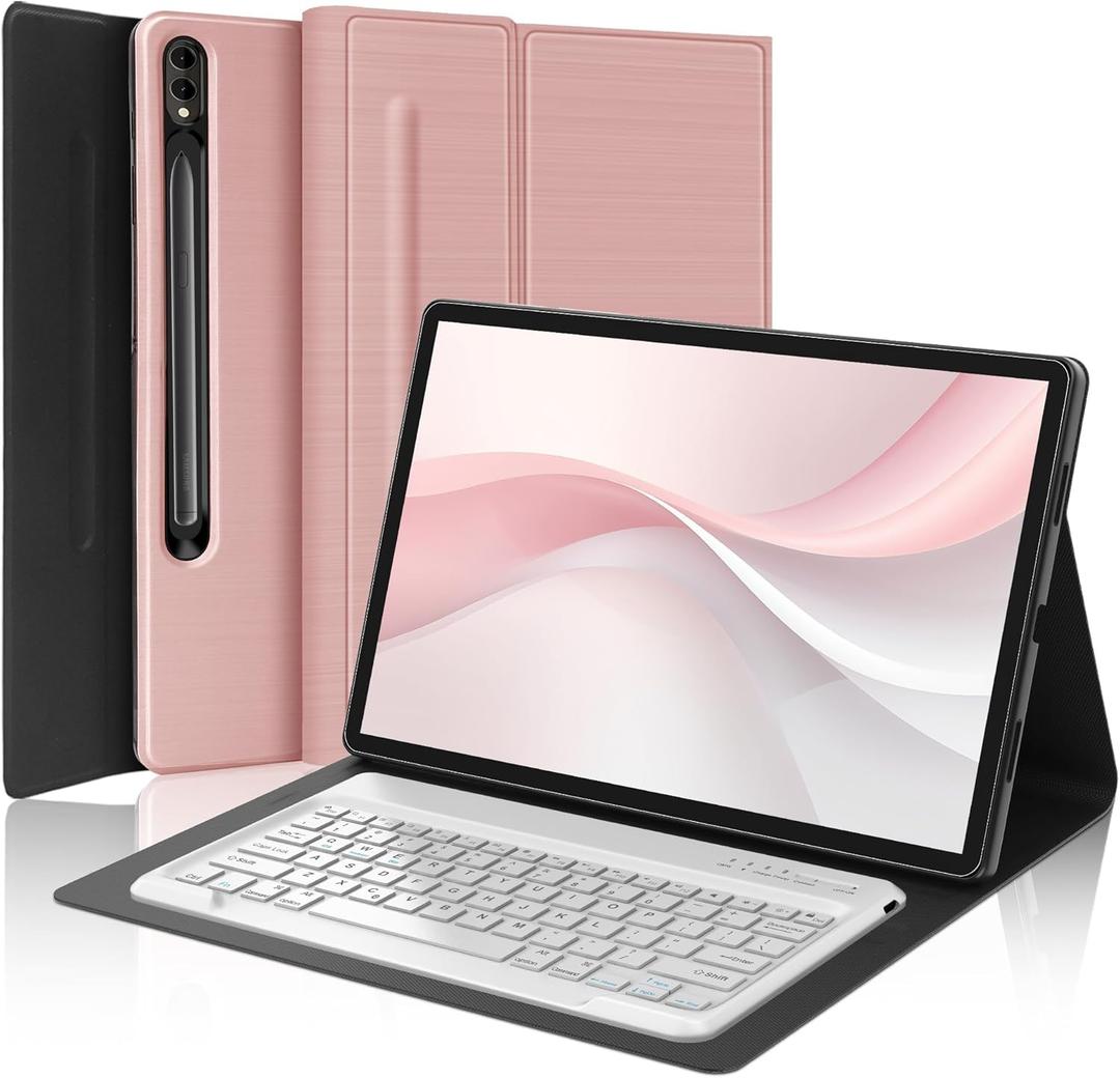Galaxy Tab S10 Ultra/S9 Ultra/S8 Ultra Keyboard Case, Detachable Wireless Keyboard, Smart Protective Cover with S Pen Holder for Samsung Galaxy Tab S9 Ultra 2023/S8 Ultra 2022 14.6 inch -Rose Gold