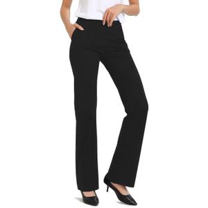 Safort 31" 34" Women Bootcut Yoga Tall Dress Pants Flare Long Trousers Work Stretchy Business Casual Slacks Pockets (X-Large, Black)