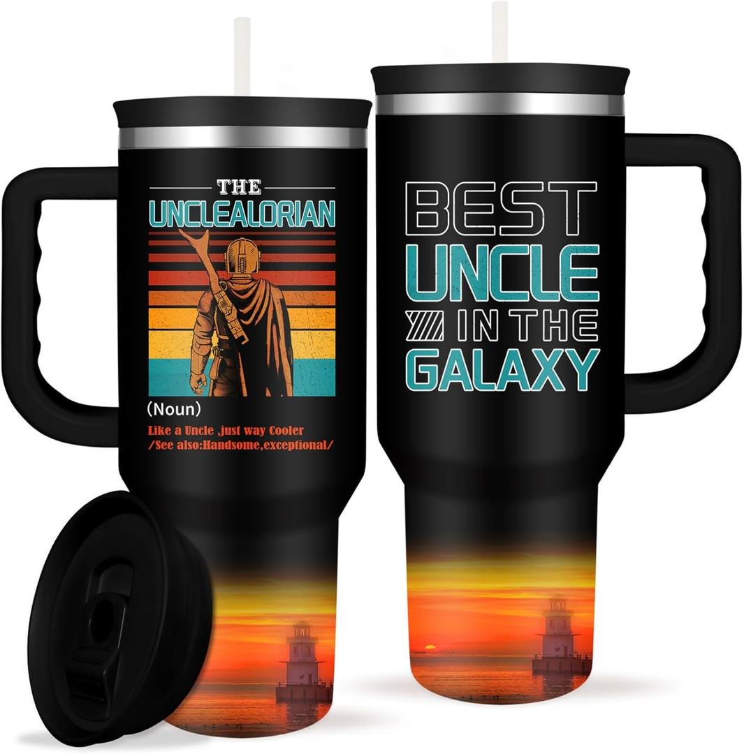 Cool Uncle Tumbler with Handle Cool Gifts for Uncles Best Uncle in the Galaxy 40oz Insulated Coffee Tumbler with Straw and Lid Christmas Father's Day Present for Uncles