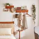 Wall Mounted Hook with Shelf,15.75in Entryway Wall Hanging Shelf, Solid Wood Coat Hooks, for Bathroom, Kitchen, Cherry Wood Color YD-WS0240C