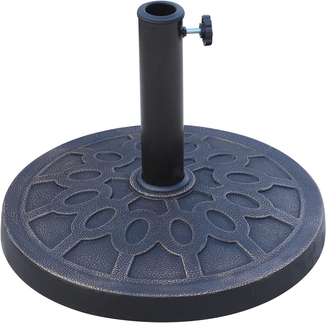 Outsunny 18" 26 lbs Round Resin Umbrella Base Stand Market Parasol Holder with Beautiful Decorative Pattern & Easy Setup, for 1.5, 1.89 Pole, for Lawn, Deck, Backyard, Garden, Bronze