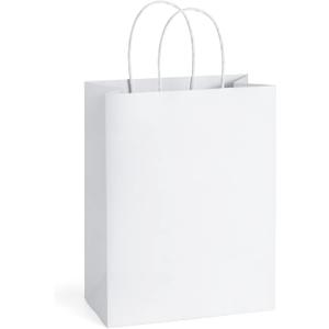 BagDream Gift Bags 8x4.25x10.5 100Pcs Kraft Paper Bags with Handles Bulk, White Gift Bags Medium Shopping Retail Merchandise Wedding Party Favor Bags, Paper Grocery Bags Sacks Recyclable