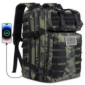 Ksttog Military Tactical Backpack for Men - 45L Large Assault Tactical Backpacks Molle Hiking Pack 3 Days Bug Out Bag - Waterproof Tactical Rucksack for Camping/Traveling/Gym/Fishing - Black Camo