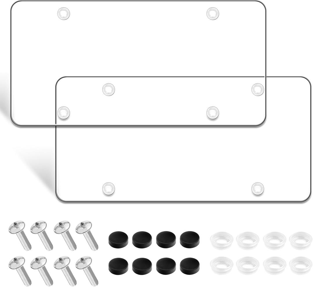 License Plate Protector 2 Pack, Clear License Plate Cover 12.08 * 6.02 Universal, Plate Cover for Car Plastics, Car Frame Cover Shield with Screws Transparent Spacers Screw Caps by XIOGZAXI