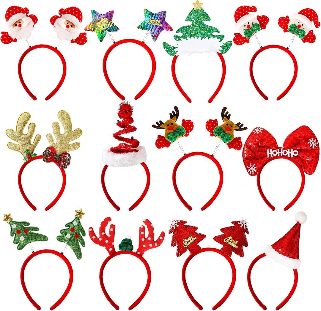 MGparty 12 Pieces Christmas Headbands Christmas Parties Favors Decoration Supplies Xmas Gifts Photo Booth Xmas Tree Snowman Reindeer Antlers Santa Hat