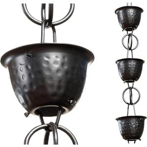 Monarch Rain Chains for Gutters Aluminum – 8.5 ft Hammered Black Rain Chain for Outside, Decorative Heavy Duty Gutter Catcher Downspout Replacement, Modern Durable Hanging Gutter Chain for Outdoor