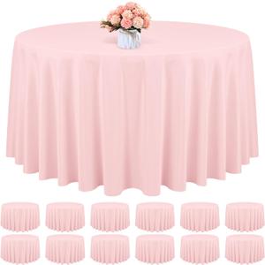 12 Pack Round Tablecloth 120 Inch - Pink Polyester Table Cloth for Round Table, Premium Pink Tableclothes Washable Fabric Table Cover for Wedding Party Banquet Restaurant Reception Dining