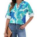 AGSEEM Women Button Down Shirts Long Sleeve Blouse 2025 Fashion Printed Tops Floral Shirts Loose Casual Green Top, XXL