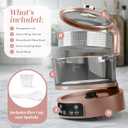 COOK WITH COLOR 3L Glass Mini Low Carb Rice Cooker Holds 2 Cups Raw/Makes 6 Cups Cooked with Auto Lift Filter Basket, Hotpot & Steamer for Rice, Grains, Digital Panel with Keep Warm, Dusty Rose
