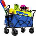 BEAU JARDIN Folding Push & Pull Beach Wagon 500 lbs Collapsible Foldable Wagons with Push Handle All Terrain Wheels Grocery Utility Camping Skiing Ice Fishing Sports Garden Wagon Cart Christmas Blue (Extra Large)