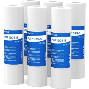 5 Micron 10" x 2.5" Sediment Filter, Whole House Water Filter Cartridge Replacement for Any 10 inch RO Unit, Compatible with Culligan P5, GE FXUSC, WFPFC5002, AP110, WHKF-GD05, Pack of 6
