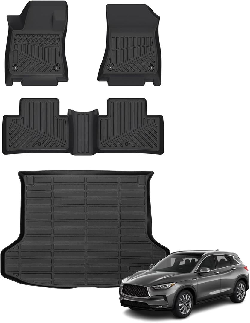 Floor Mats & Cargo Liner for Infiniti QX50 2019-2025 / QX55 2022-2025, All Weather Automotive TPE Floor Liners Set Waterproof Accessories Black