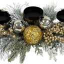 Lnymura Christmas Candle Holder Xmas Decorations 3 Candle Holders with Gold and Silver Christmas Ball Ornament Snow Flocked Pine Needles Golden Berries for Table Centerpiece Holiday Decor Xmas Decor