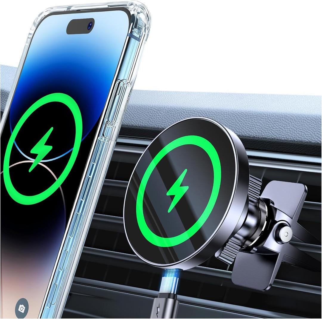 Coolpow for MagSafe Car Mount Charger15W Top ChargerMagnetic Wireless Car Charger for iPhone Magsafe Car ChargingStrong MagnetsMagnetic Phone Holder Mount Charger for iPhone 17 Pro Max 16 15 14 13