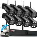 4K Wireless Security Camera System, 8pcs Plug-in 3MP Security Cameras Outdoor, Dual Warning 8 Channel WiFi NVR, 2TB Hard Drive, 2 Way Audio, Color Night Vision, Person/Face Detection